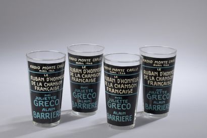 null SET OF FOUR MUSIC-HALL GLASSES reproducing a poster of Radio Monte Carlo of...