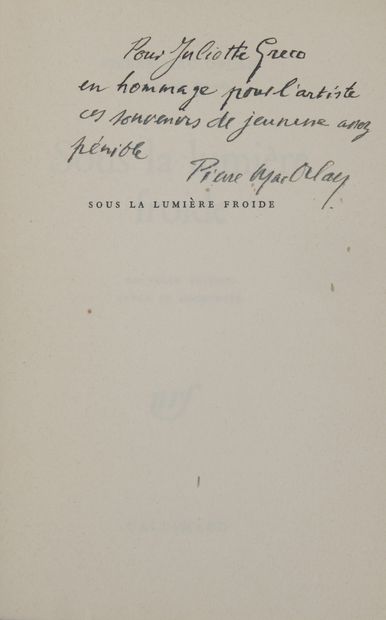 null Pierre-Mac Orlan, Sous la lumière froide, Editions Gallimard, 1961 with a letter...