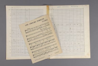 null ORIGINAL MANUSCRITE of the song Les amours perdues, by the famous arranger André...