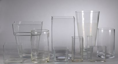 TEN glass vases of round and square shape....