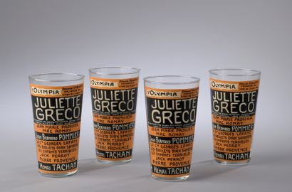 null SET OF FOUR MUSIC-HALL GLASSES reproducing a poster of Juliette Gréco's recital...