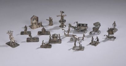 null LOT comprising seventeen silver scenettes 2nd title 800‰ representing mills,...