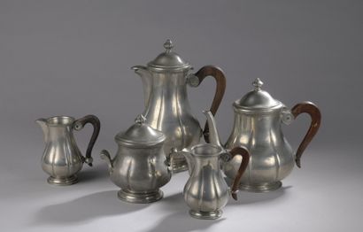 null Paris pewter tea and coffee set including two pourers, a sugar bowl and two...