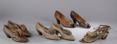 null Bruno MAGLI

THREE PAIRS OF brown leather slingbacks, two with flowers on the...
