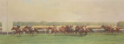 null Eugène PÉCHAUBES (1890-1967)

Foal trial, won by Exton, Longchamp, 1942

Oil...