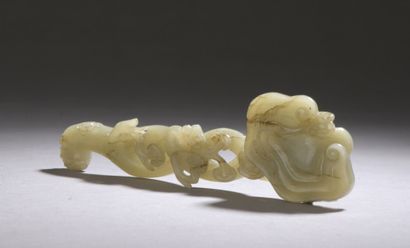 null A celadon-coloured jade-nephrite ruyi SCEPTRE with fine rust veins, decorated...