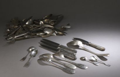 null LOT comprising:

- Ten forks, two spoons, and nine dessert knives in silver...