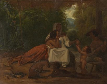null 
19th century school

American Indians at rest

Oil on canvas.

Inscription...