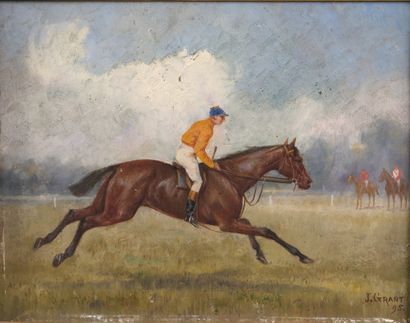 null John GRANT (19th century) 

Jockey on horseback, 1895

Oil on panel.

Signed...
