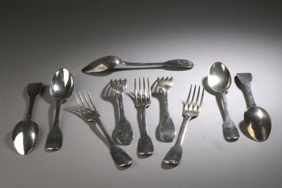 null SET in silver 1st title 950‰, comprising five pieces of cutlery, single-flat...