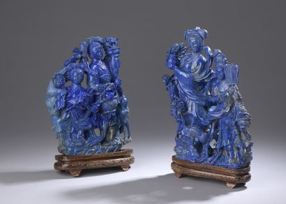 ENSEMBLE DE DEUX GROUPES sculptés en lapis-lazuli...