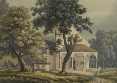null Early 19th century ENGLISH school 

The exit of the temple

Gouache.

10 x 14...