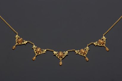 Two-tone 18K gold 750‰ drapery necklace,...