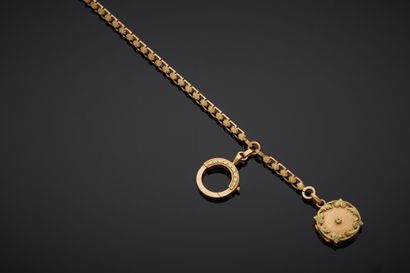 null Polychrome 18K gold 750‰ square and rouelle link watch chain, adorned with a...