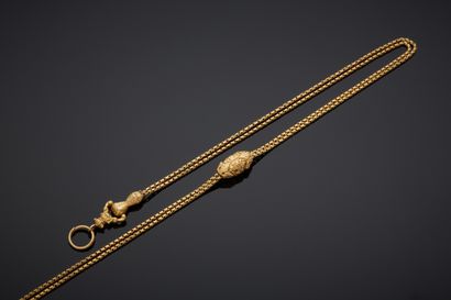 null 18K yellow gold 750‰ Venetian chain necklace, adorned with a chased coulant...