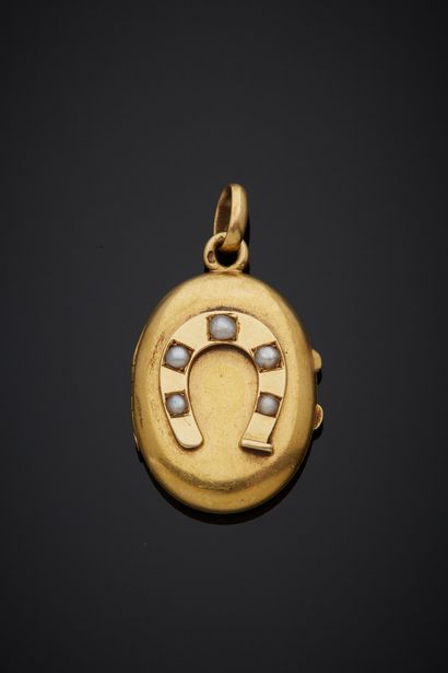 null An 18K yellow gold 750‰ oval-shaped medallion pendant, adorned with a horseshoe...