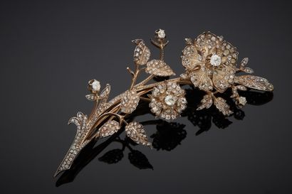 null An 18K 750‰ rose gold and silver 2nd title 800‰ tremble brooch, depicting a...