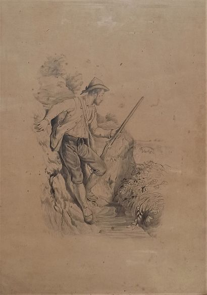 null Ecole du XIXème siècle

Le chasseur guettant l'ours

Crayon sur papier.

44...