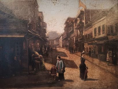 null School of the 19th century

Street scene in China

Oil on cardboard.

28 x 36...