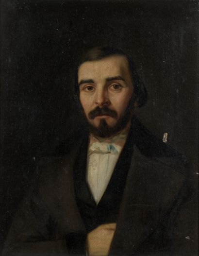 null Ecole française du XIXème siècle

Portrait d'homme au manteau marron 

Huile...