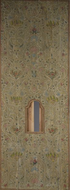 null Suite of 5 painted wood wall panels with flowers, arabesques and castles in...