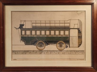 null Lot de deux aquarelles : 

- CORBILLON (XIXème)

Le wagon "Paris Pont de Grenelle,...
