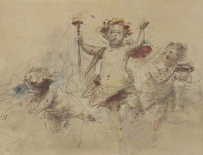 null French school of the 19th century 

Three putti 

Watercolor on pencil lines...