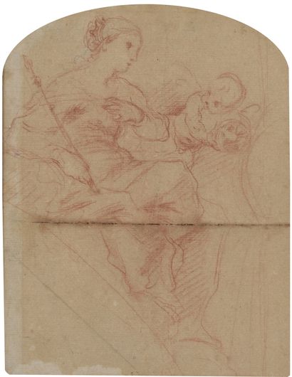  Ecole FRANCAISE du XVIIIème siècle 
Vénus et un Amour 
Sanguine 
21 x 16 cm 
Pliure...
