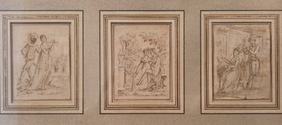  Ecole FRANCAISE vers 1810 
Six scènes galantes, projets d’illustration 
Six dessins...