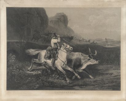 After VERNET 
Calvacatore driving oxen 
Engraving....