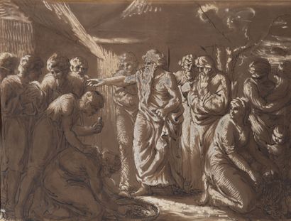  ITALIAN school of the end of the XVIIIth century 
Scene from the life of Moses 
Pen...