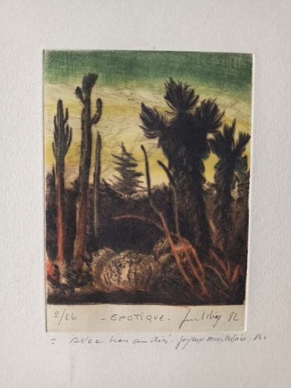 null Lot of prints including : 



- Gérard DIAZ (born in 1938). Cactus garden, 1983....