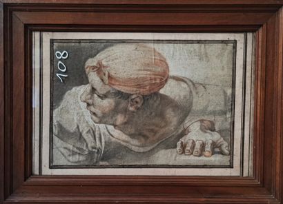  Ecole HOLLANDAISE vers 1800 
Etude d’homme au bonnet, une main sur la table 
Pierre...