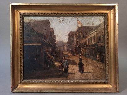 null School of the 19th century

Street scene in China

Oil on cardboard.

28 x 36...