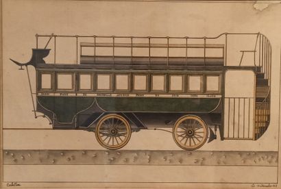 null Lot de deux aquarelles : 

- CORBILLON (XIXème)

Le wagon "Paris Pont de Grenelle,...