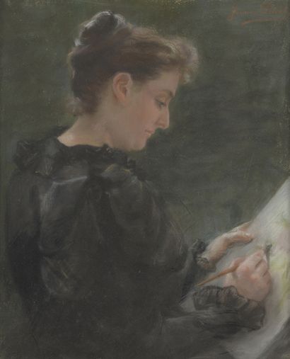 null Jeanne PINET (19th century)

Portrait of a woman painter

Pastel on canvas.

Signed...
