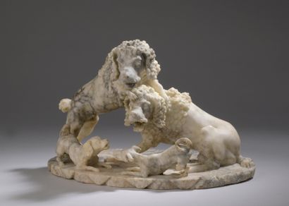 null ALLEMAGNE, fin du XVIIe siècle

Jeux de chiens

Groupe sculpté en albâtre veiné...