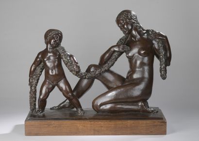 null Joé DESCOMPS-CORMIER (1869-1950)

Bacchante and putto

Bronze group with brown...