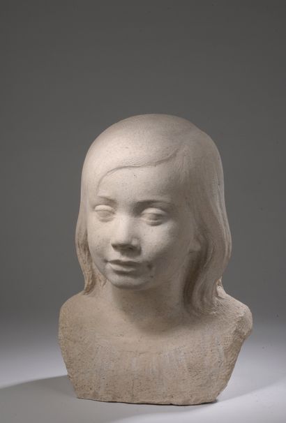 null 
 Marcel DAMBOISE (1903-1992)

Bust of Anne, little girl with loose hair, large...
