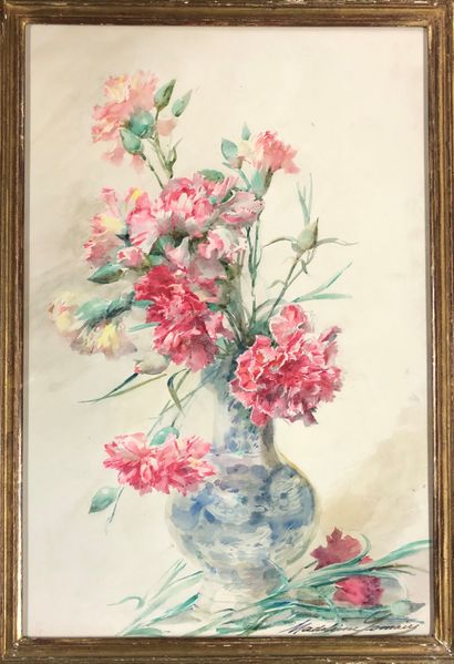  Madeleine RENAUD (1900-1994) 
Bunch of flowers 
Two watercolors on paper 
Signed...