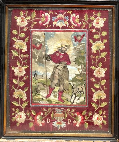 Saint Roch and his dog.


Silk embroidered...