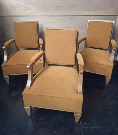 Suite of three armchairs in moulded ceruse...