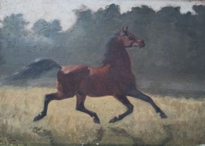 null Charles Édouard FRERE (1837-1894)


Cheval galopant 


Huile sur panneau. 


Signée...