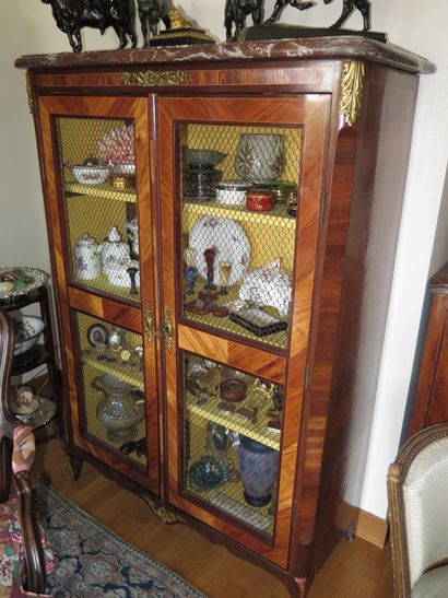 Veneer display cabinet opening with two wire...