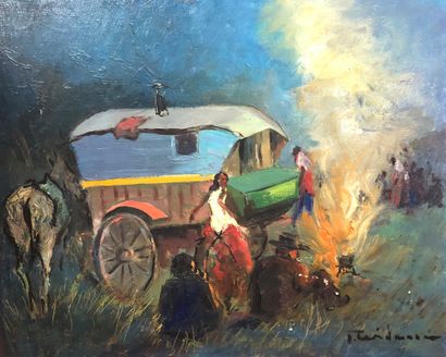 null WIDMANN (20th century)


Around the fire and the caravan


Oil on canvas signed...