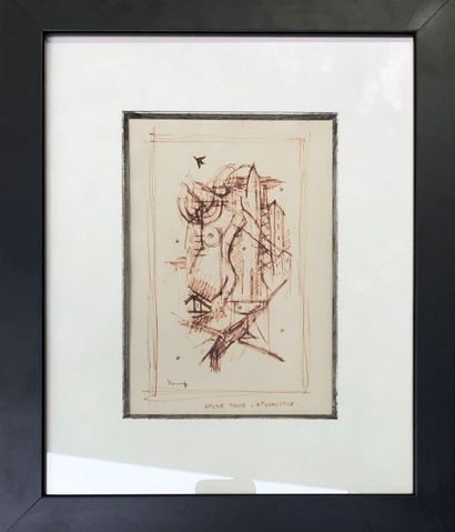  Mannette including: four gilded wooden frames and 19 framed pieces: paintings, drawings,...