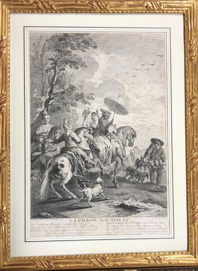 null Lot including :


- Shepherd and shepherdess


An English engraving in colours


Stains...