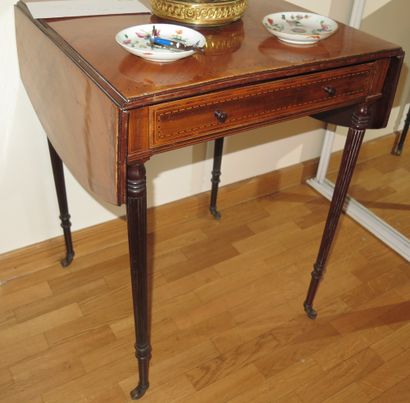 null Veneer side table, opening with a drawer in the waist, tapered legs, fluted...