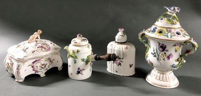 null Lot including a coffee pot, a flask, a potpourri and a covered porcelain box,...