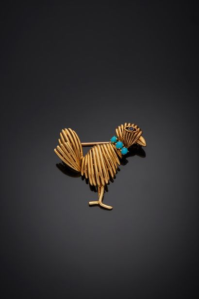 null BOUCHERON - Broche en or jaune 18K 750‰ en forme d’oiseau paré d’un collier...